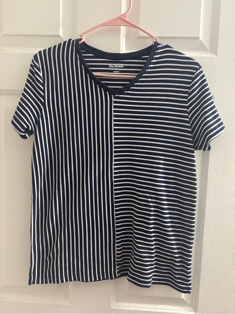 Kim Rogers Navy & White Striped Short-Sleeve Top